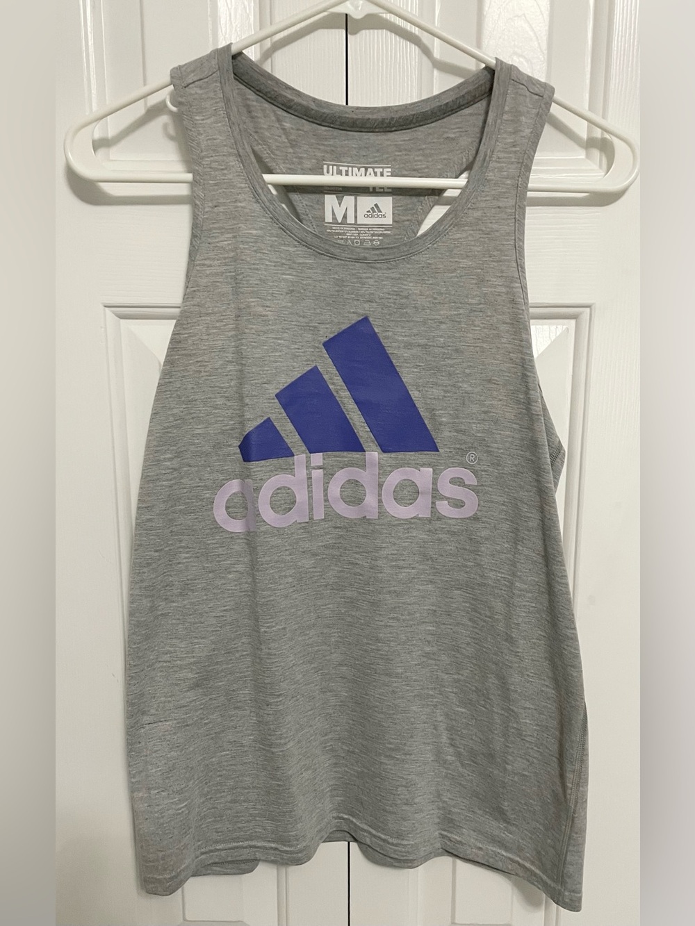 adidas Gray Tank Top with Blue Logo and Lilac Text
